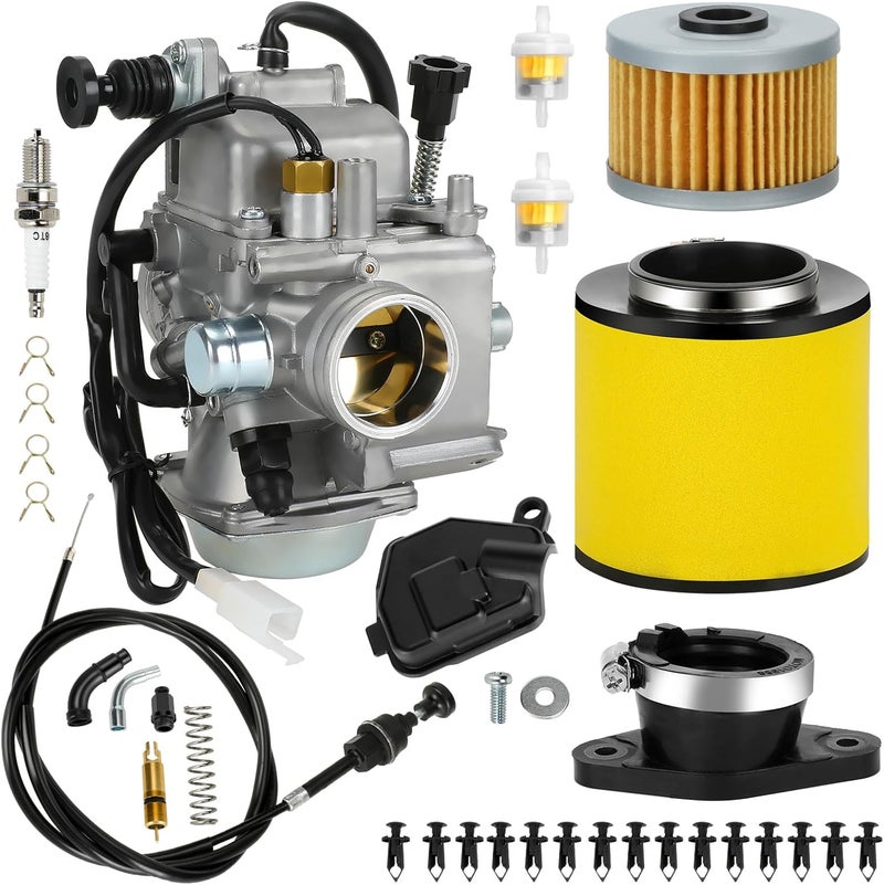 XIKOBY TRX350 Carburetor Kit Compatible with Rancher 350 2000-2006 TRX350TM TRX350TE TRX350ES TRX350FE Fourtrax 300 TRX300 Foreman ATV 4 Wheeler Replacement Parts with Oil Air Filter (Male Plug) - Image 1